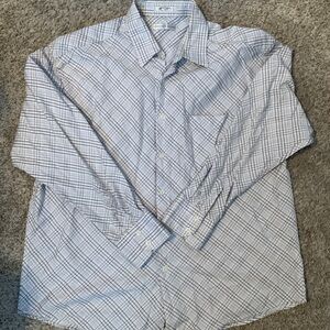 Geoffrey Beene Mens Long Sleeve Dress Shirt White With Black Strips XL